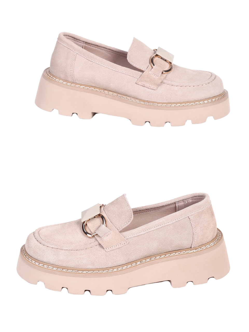 Ежедневни дамски обувки от естествен велур в бежово 3AF-25042 beige