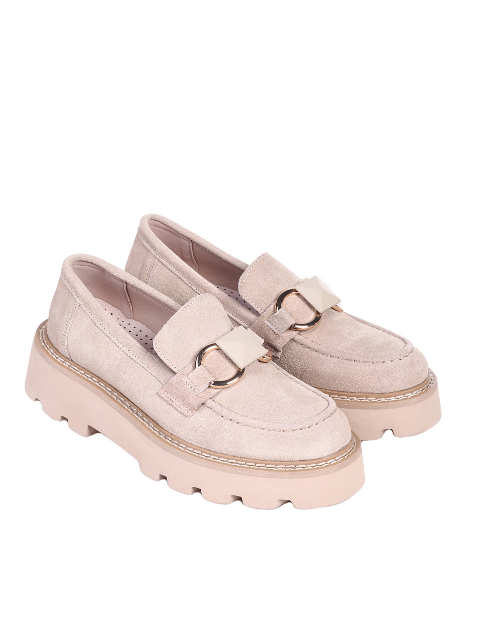 Ежедневни дамски обувки от естествен велур в бежово 3AF-25042 beige