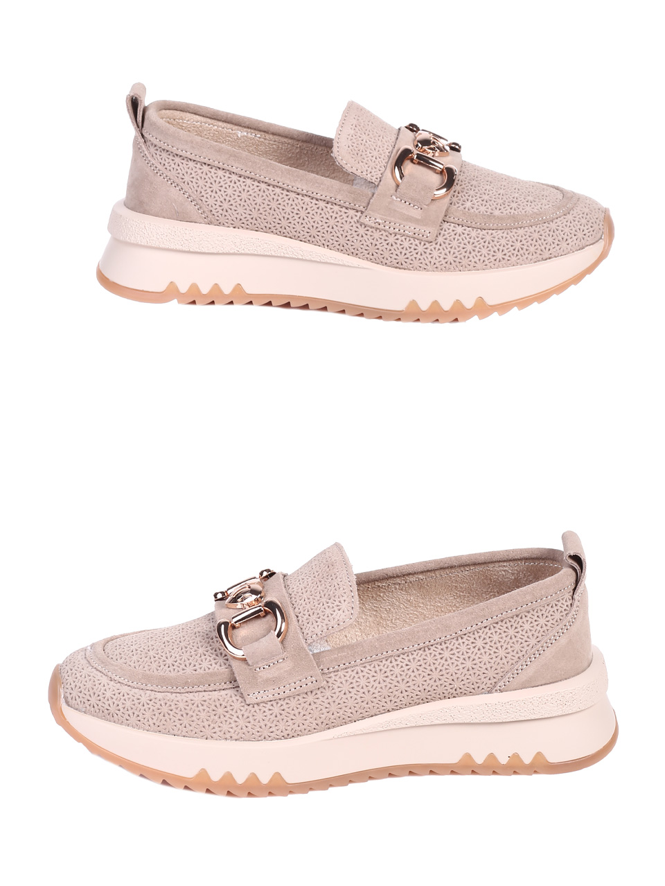 Ежедневни дамски обувки от естествен велур в бежово 3AF-25044 beige