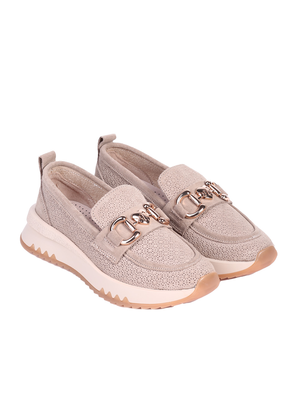 Ежедневни дамски обувки от естествен велур в бежово 3AF-25044 beige