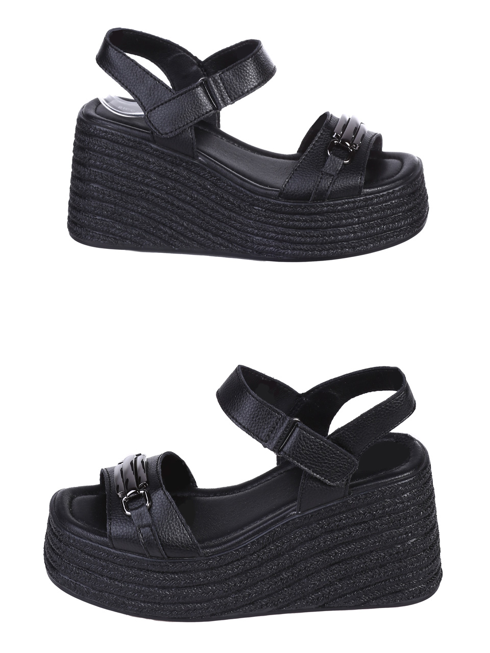 Ежедневни дамски сандали на платформа от естествена кожа в черно 4AF-25049 black