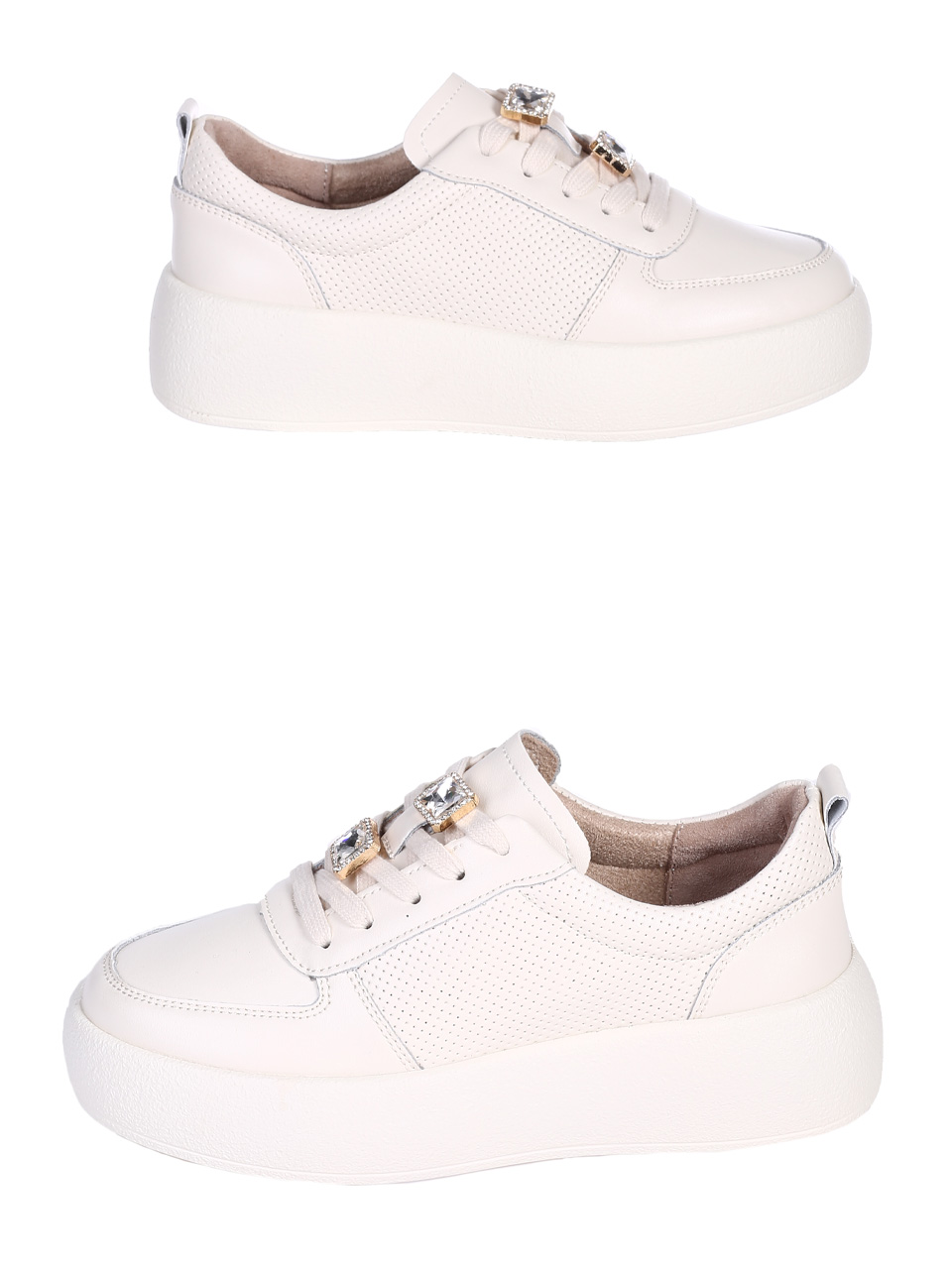 Ежедневни дамски обувки от естествена кожа в бежово 3AF-25092 beige