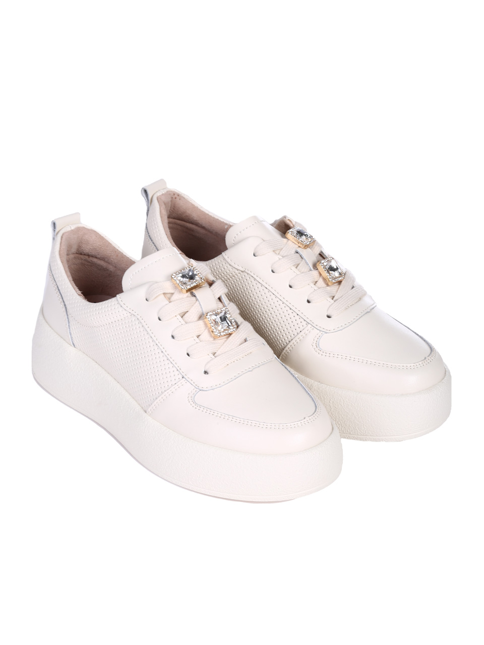Ежедневни дамски обувки от естествена кожа в бежово 3AF-25092 beige