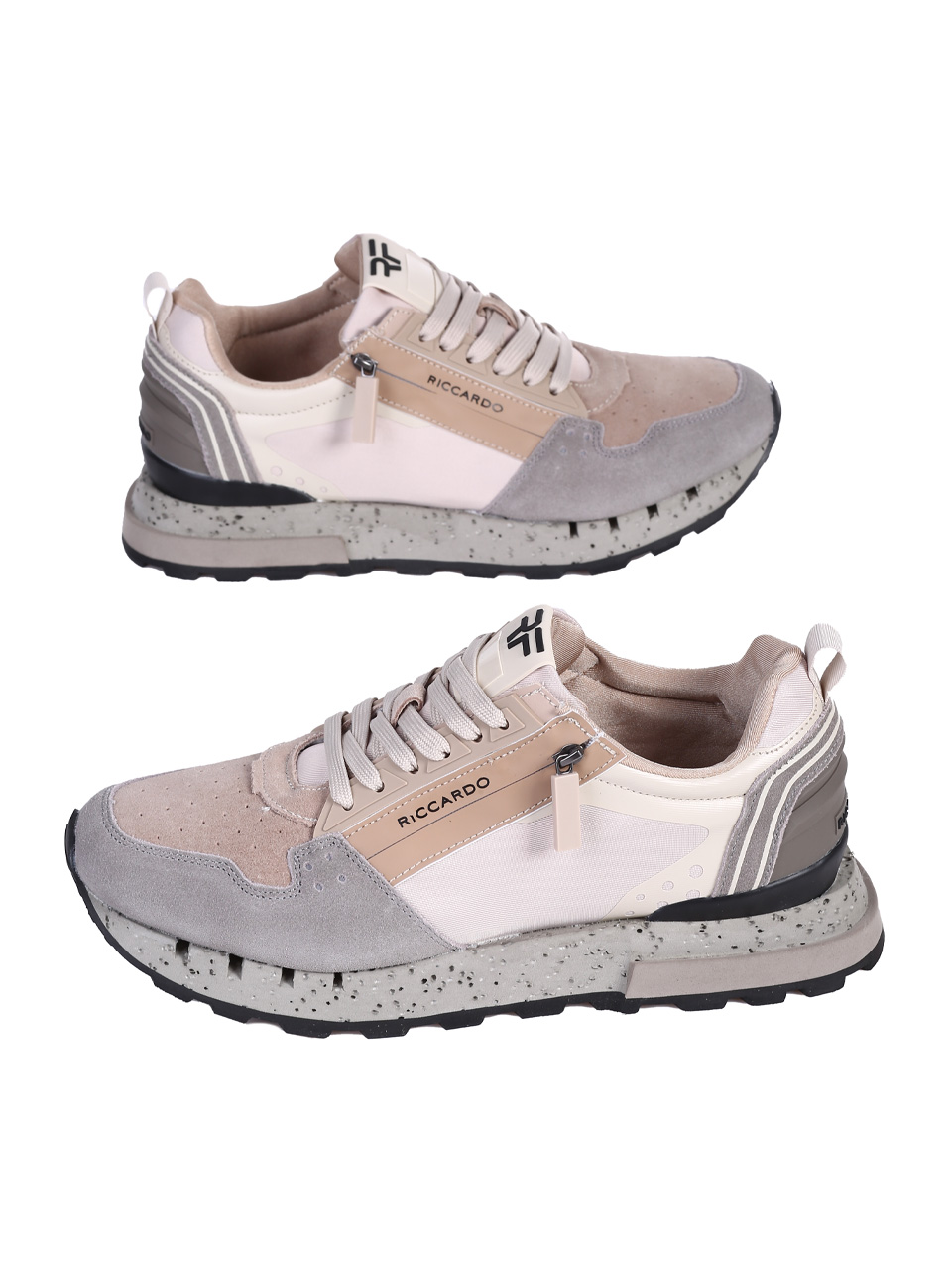Ежедневни мъжки обувки от естествен велур и текстил в бежово 7AF-25004 beige