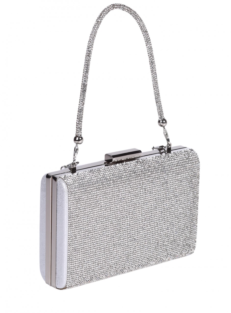 Елегантна дамска чанта, тип клъч, в сребристо 9AG-25237 silver