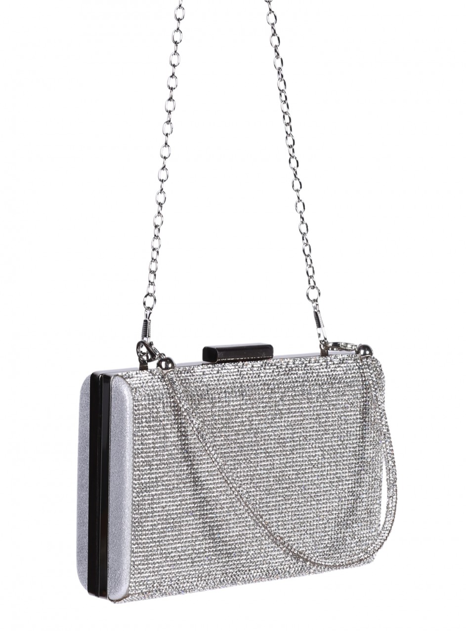 Елегантна дамска чанта, тип клъч, в сребристо 9AG-25237 silver