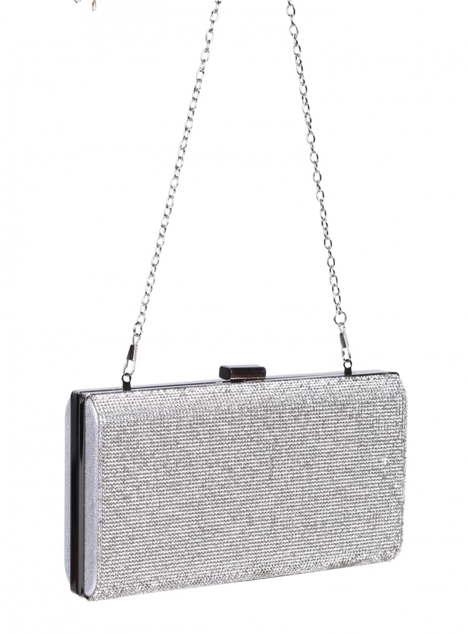 Елегантна дамска чанта, тип клъч, в сребристо 9AG-25243 silver