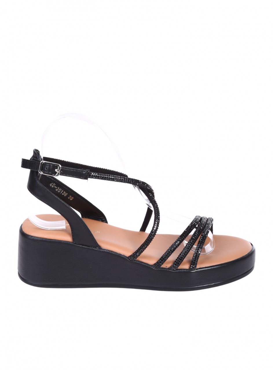 Ежедневни дамски сандали, на платформа, в черно 4U-25136 black