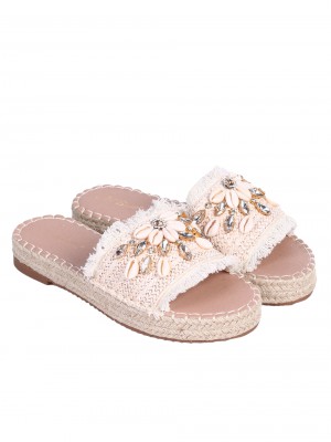 Ежедневни дамски чехли в бежово 5U-25137 beige (24085)