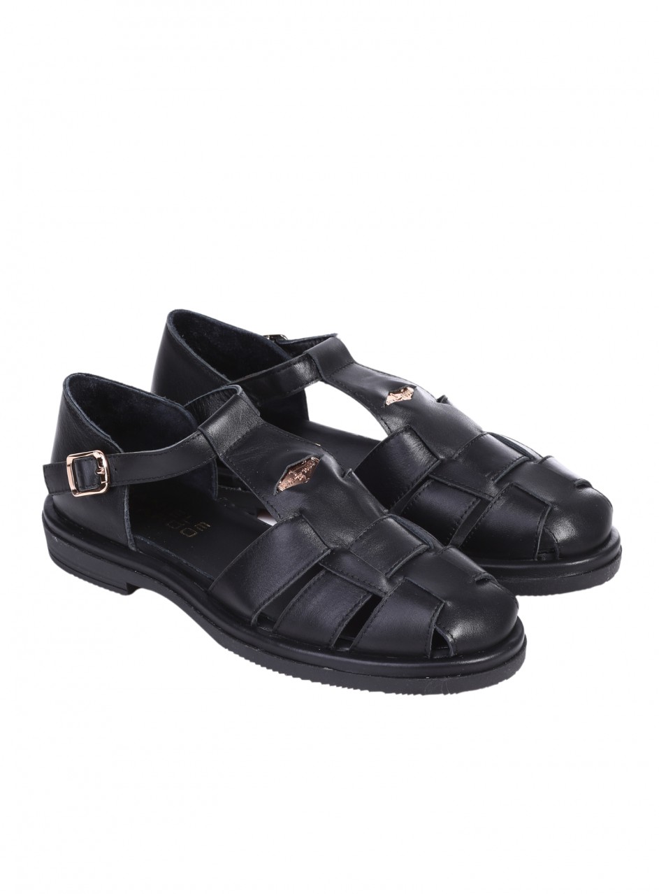 Ежедневни дамски обувки от естествена кожа в черно 3AT-25342 black leather