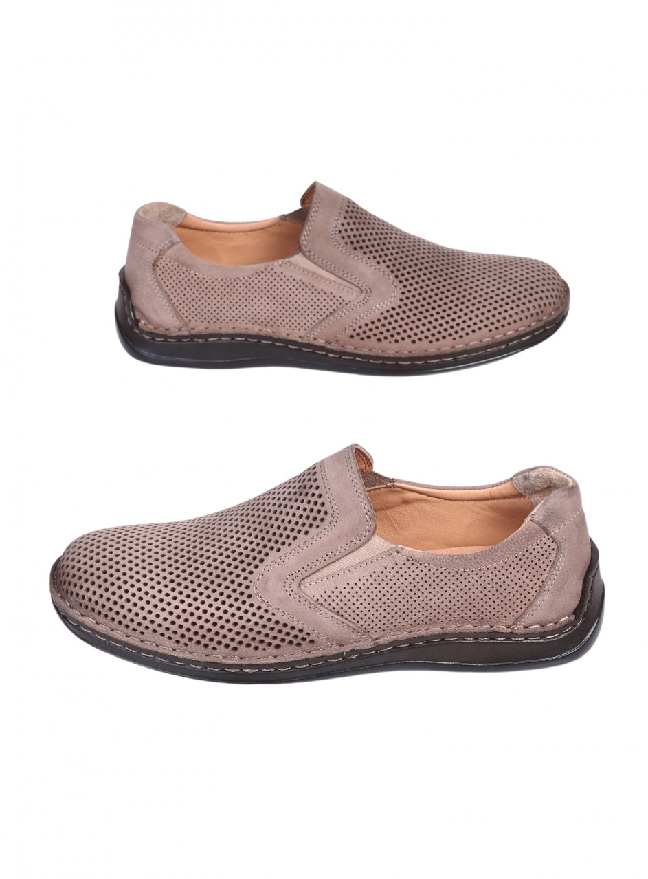 Ежедневни мъжки обувки от естествен набук в бежово 7AT-25391 beige