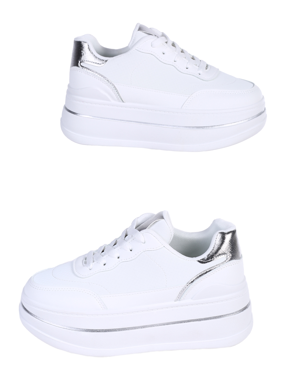 Ежедневни дамски обувки, на платформа, в бял/сребрист цвят 3U-25103 white/silver
