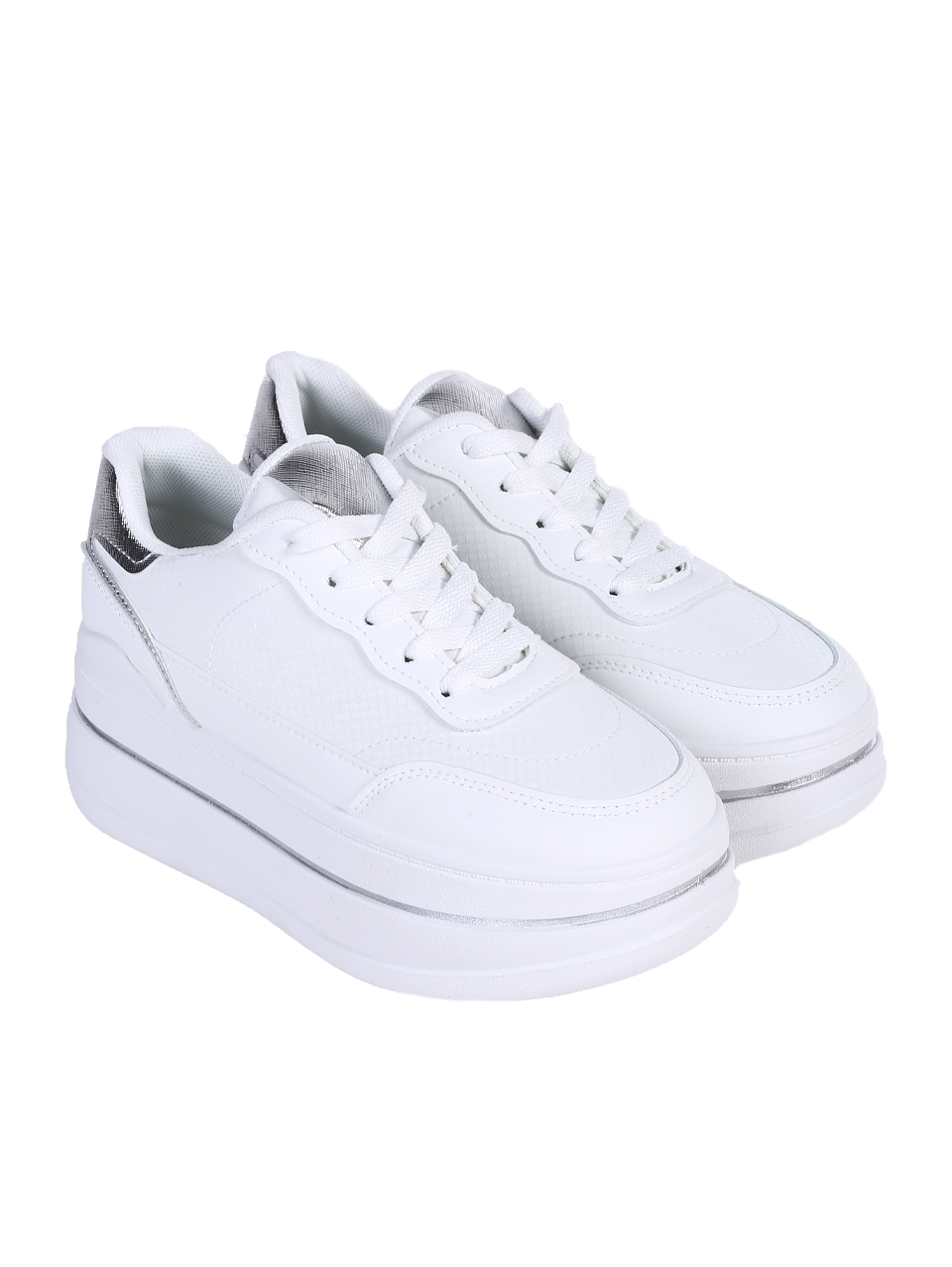 Ежедневни дамски обувки, на платформа, в бял/сребрист цвят 3U-25103 white/silver