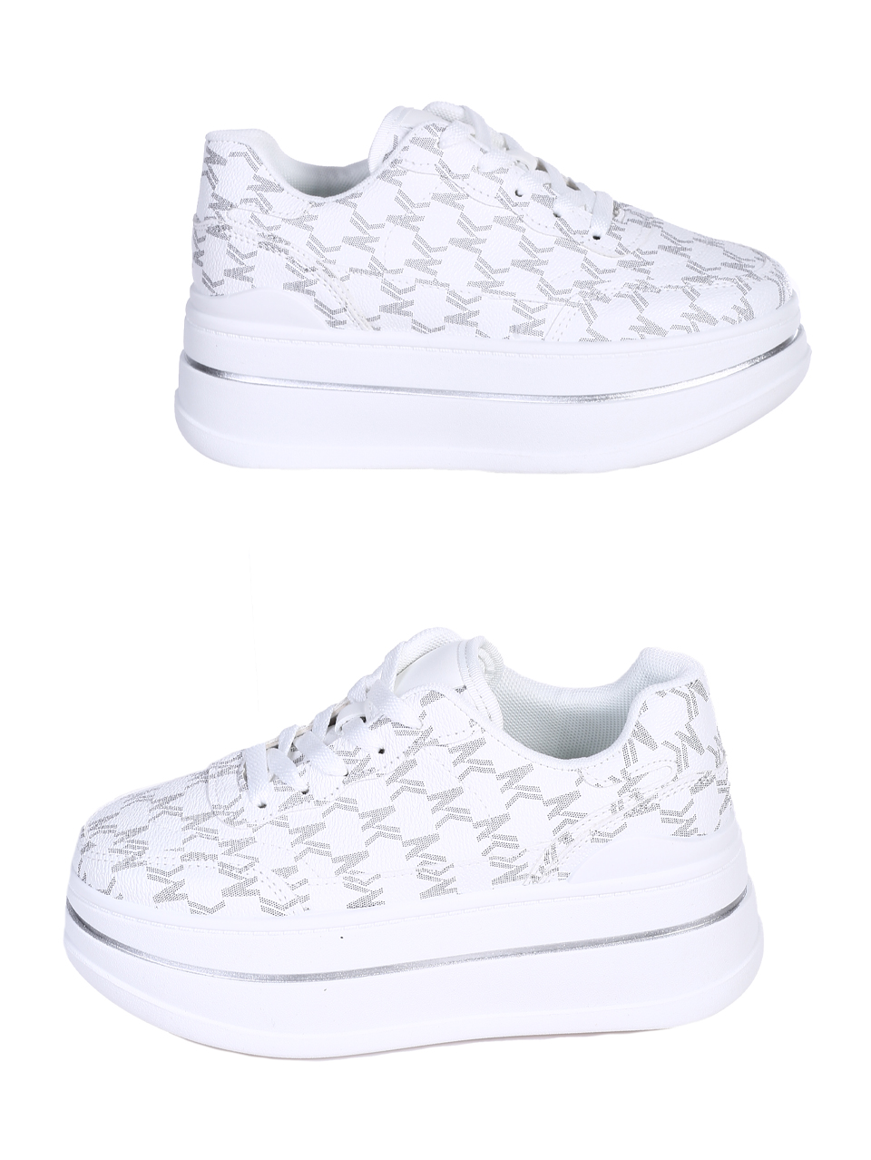 Ежедневни дамски обувки, на платформа, в бял/сребрист цвят 3U-25104 white/silver