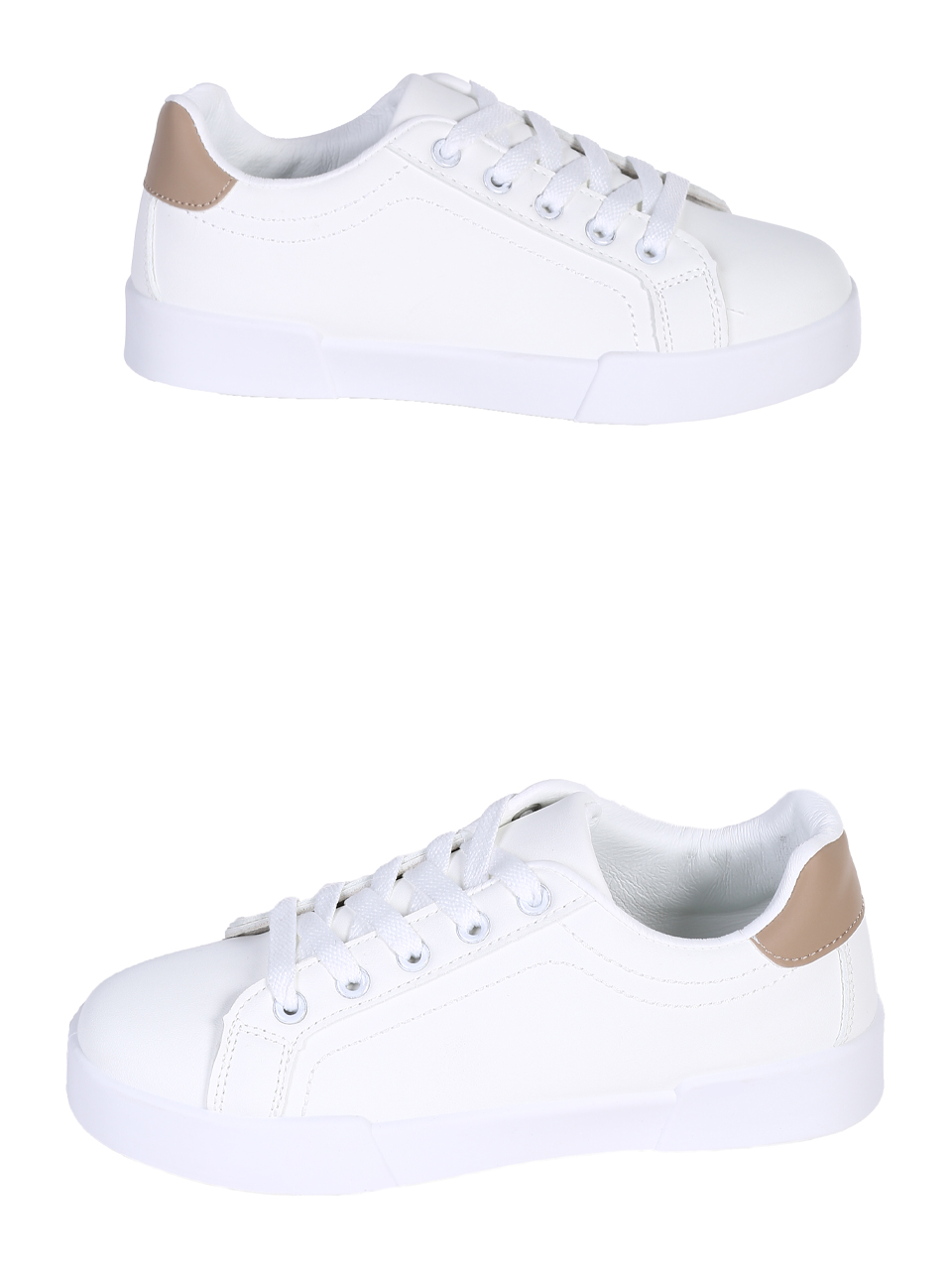 Ежедневни дамски обувки, тип кец, в бял/бежовцвят 3U-25109 white/beige