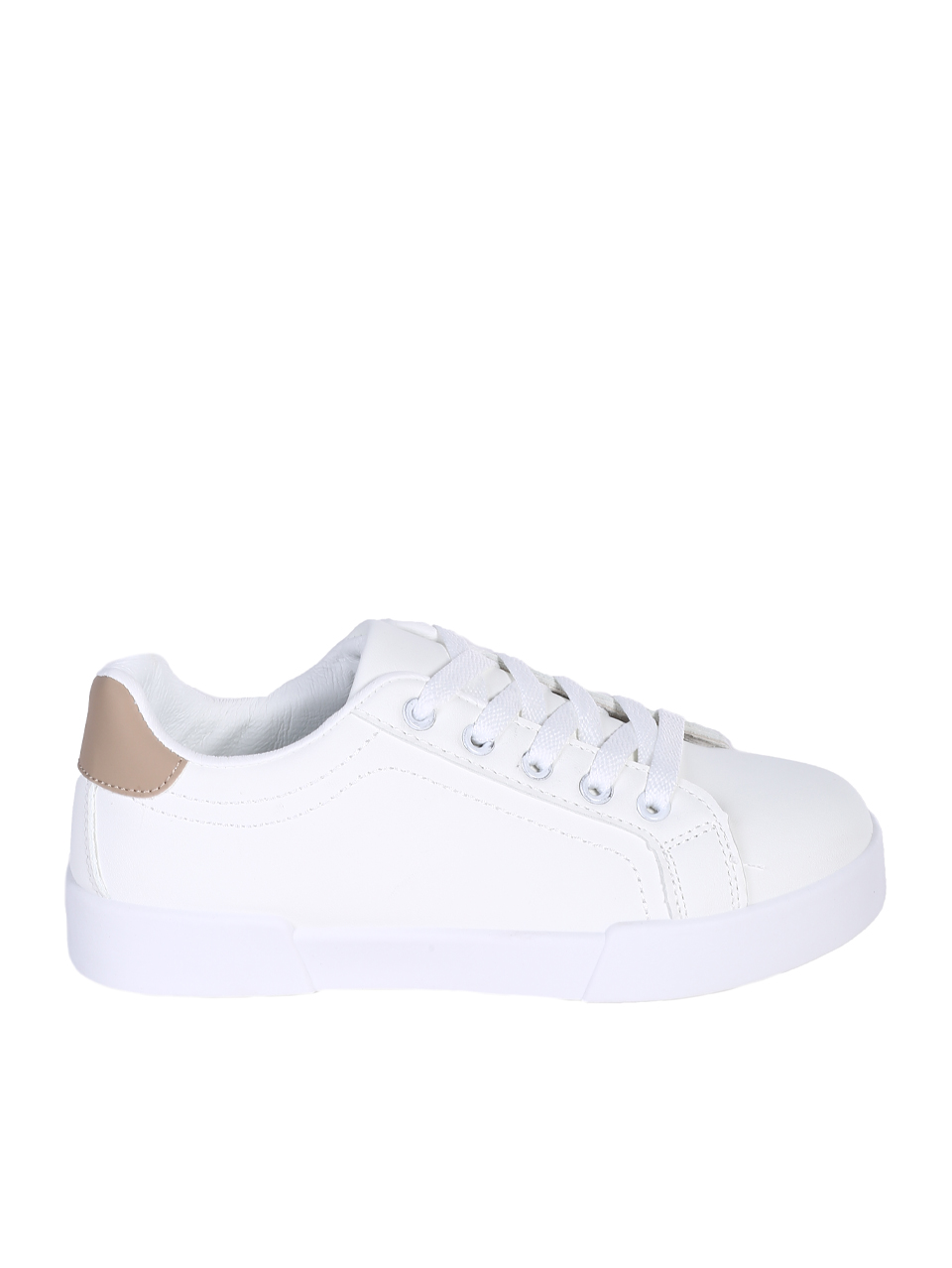 Ежедневни дамски обувки, тип кец, в бял/бежовцвят 3U-25109 white/beige
