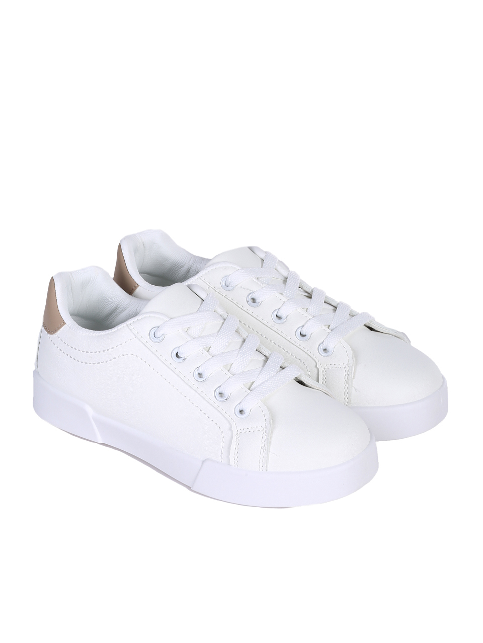 Ежедневни дамски обувки, тип кец, в бял/бежовцвят 3U-25109 white/beige
