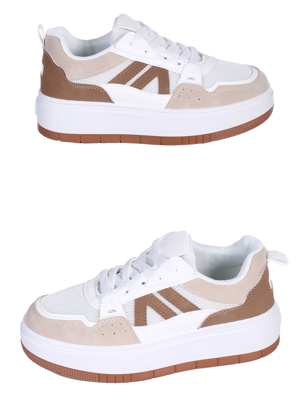 Ежедневни дамски обувки, тип кец, в бял/бежов цвят 3U-25110 beige