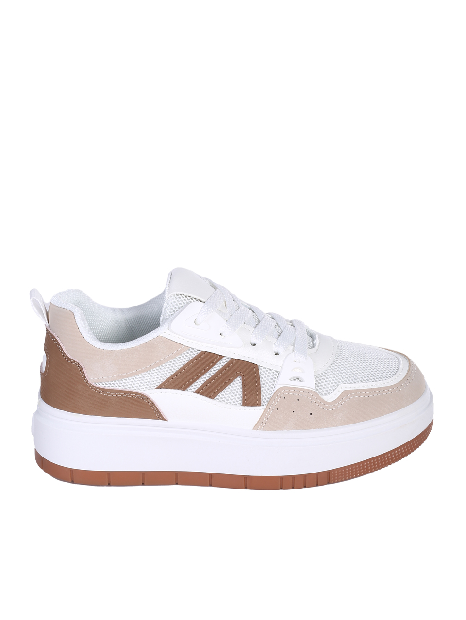 Ежедневни дамски обувки, тип кец, в бял/бежов цвят 3U-25110 beige