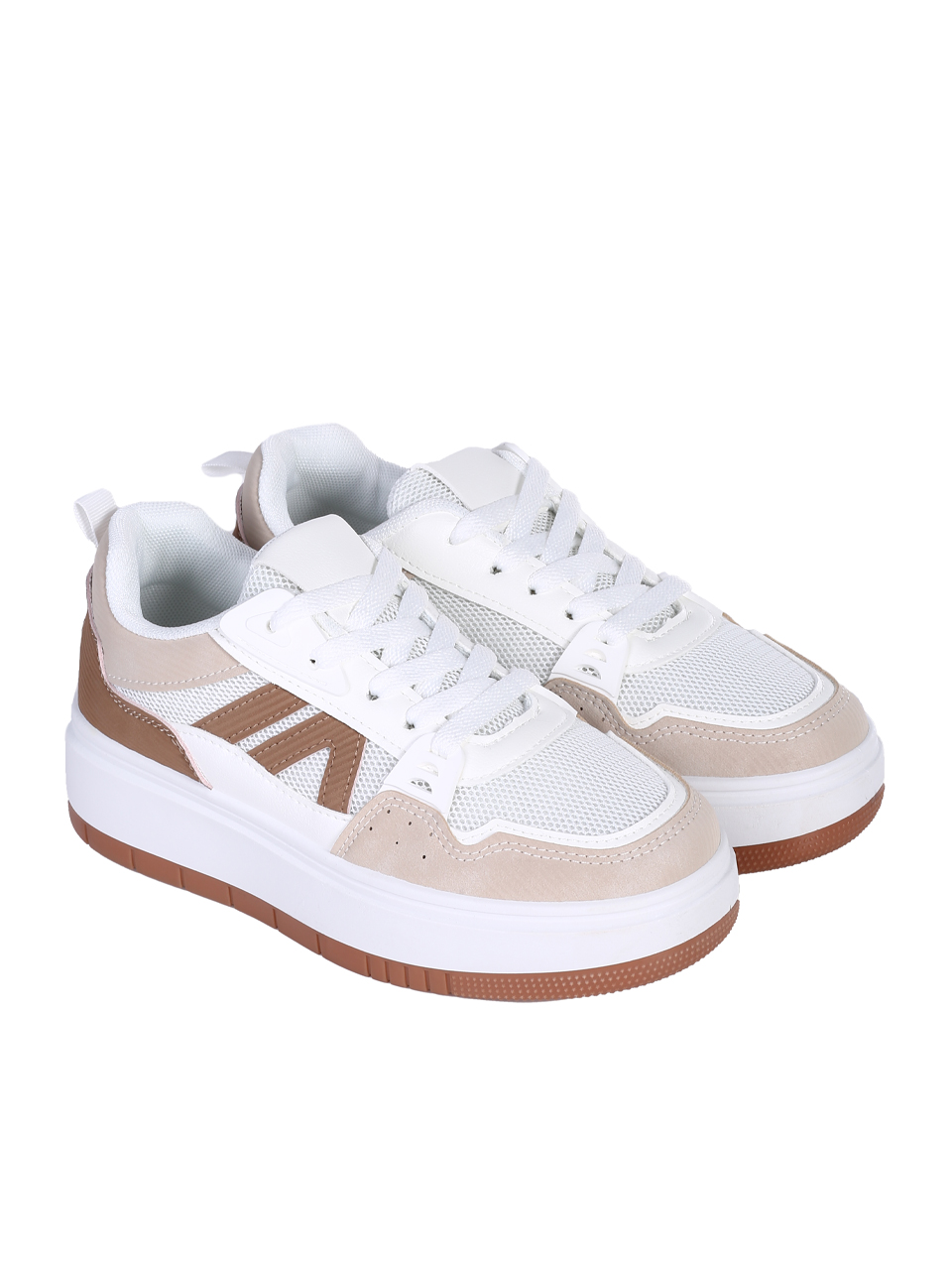 Ежедневни дамски обувки, тип кец, в бял/бежов цвят 3U-25110 beige