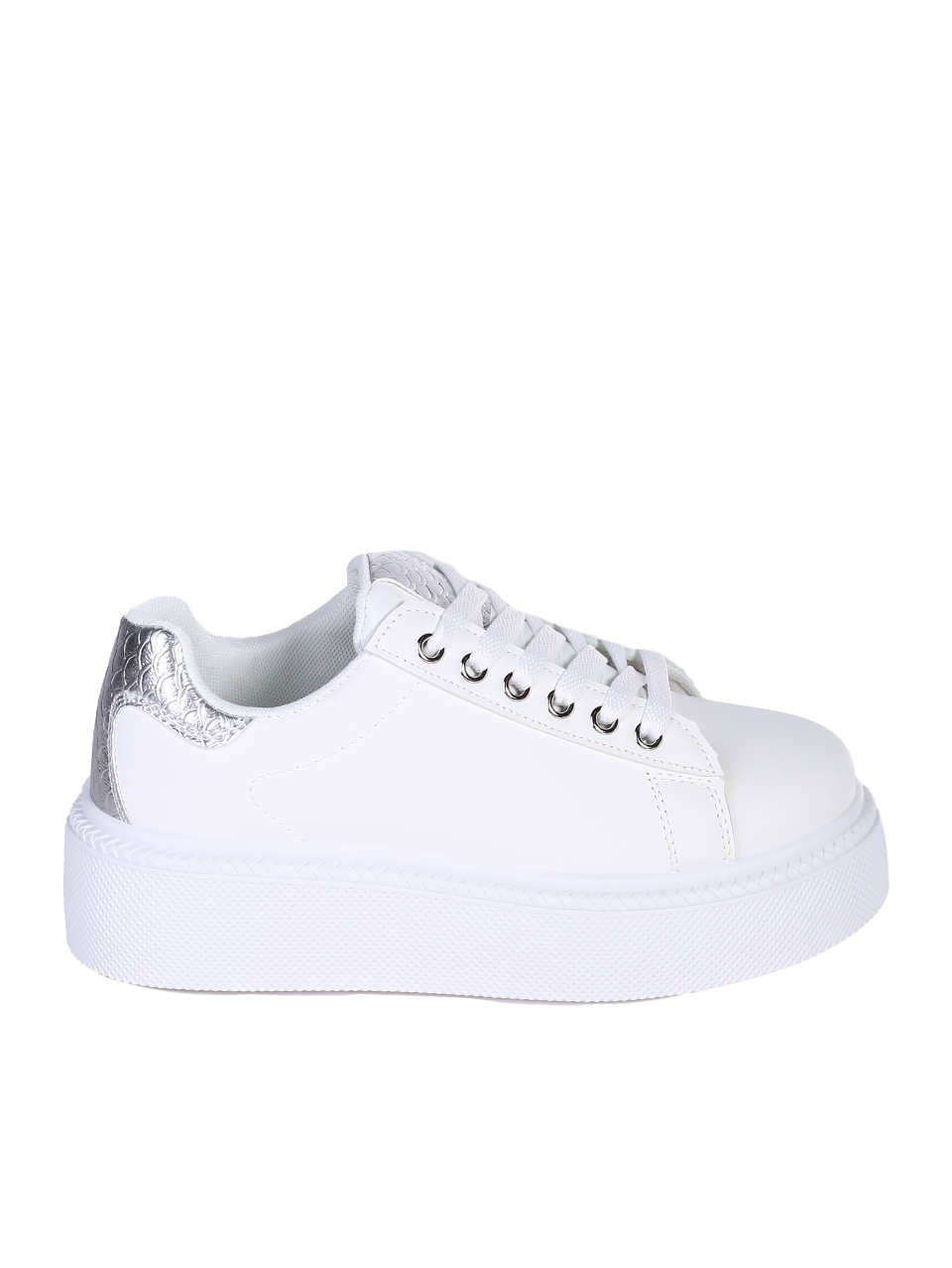 Ежедневни дамски обувки, тип кец, в бял/сребрист цвят 3U-25111 white/silver