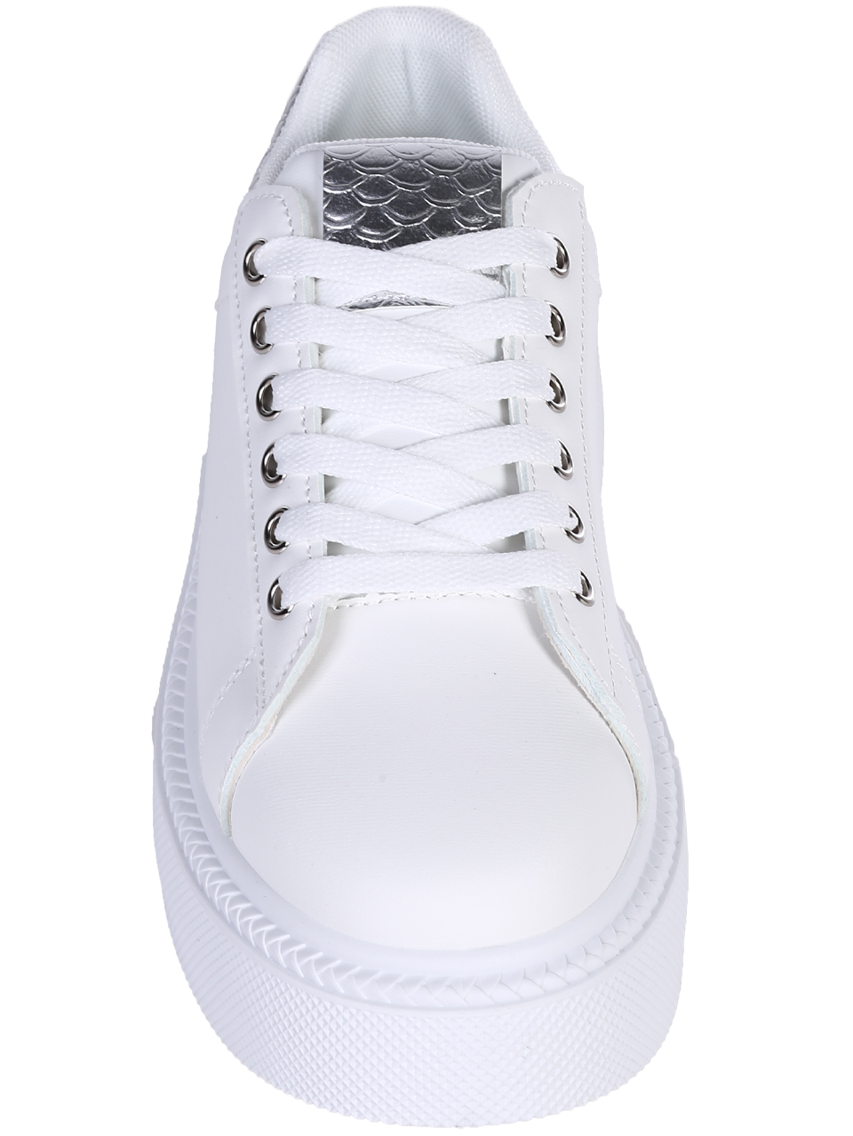 Ежедневни дамски обувки, тип кец, в бял/сребрист цвят 3U-25111 white/silver