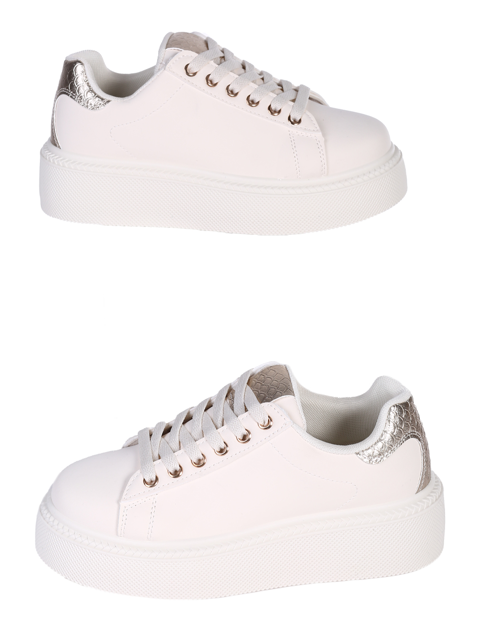 Ежедневни дамски обувки, тип кец, в бежов/златист цвят 3U-25111 beige/gold