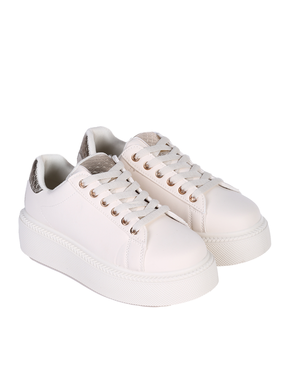 Ежедневни дамски обувки, тип кец, в бежов/златист цвят 3U-25111 beige/gold