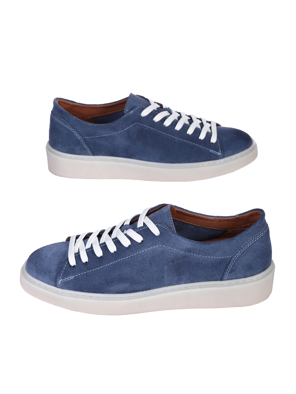 Ежедневни мъжки обувки от естествен велур в синьо 7AT-25350 denim