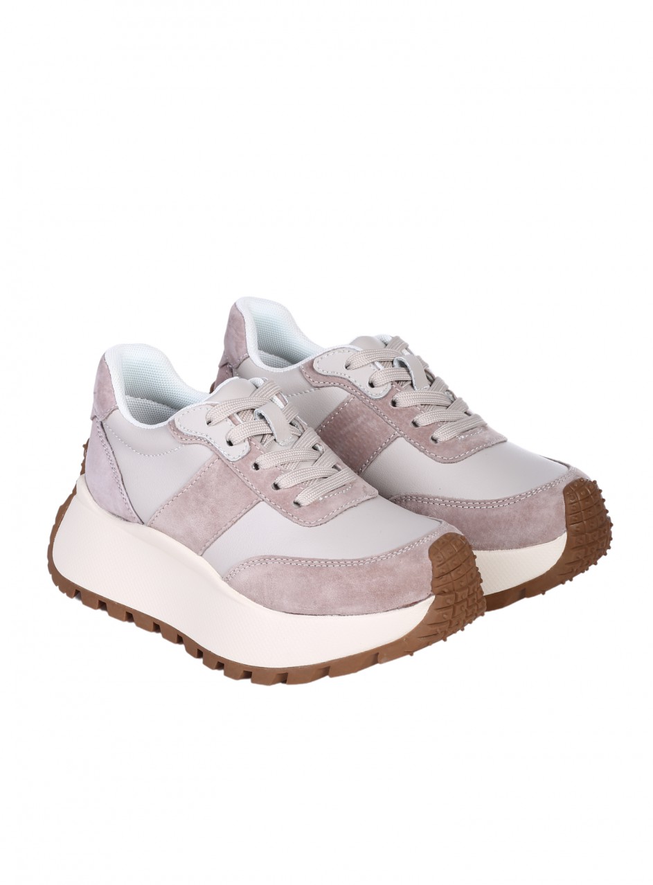 Ежедневни дамски обувки от естествена кожа в бежово 3AF-25047 beige