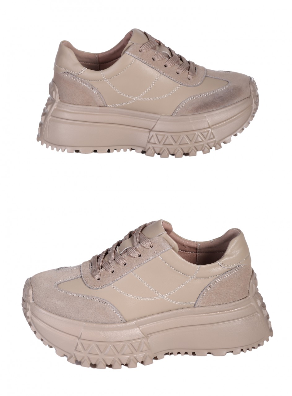 Ежедневни дамски обувки от естествена кожа в бежово 3AF-25089 beige