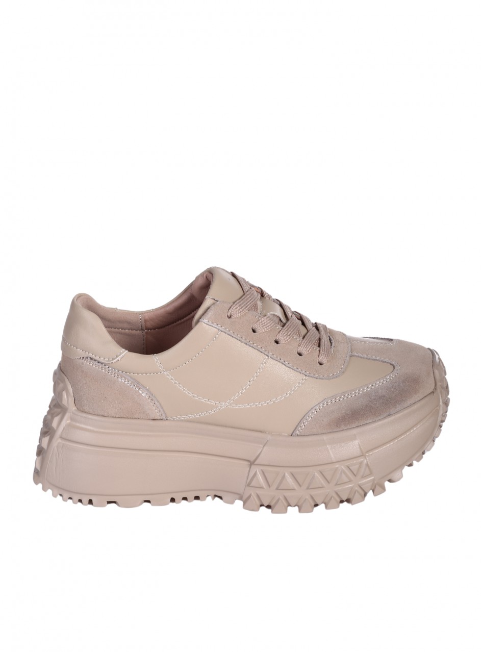 Ежедневни дамски обувки от естествена кожа в бежово 3AF-25089 beige
