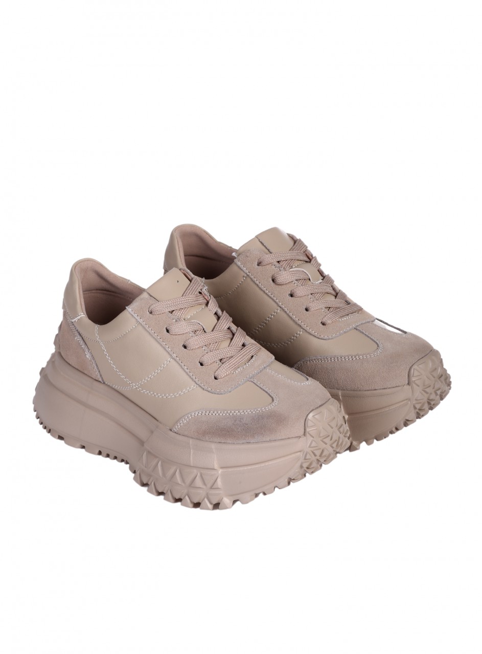 Ежедневни дамски обувки от естествена кожа в бежово 3AF-25089 beige