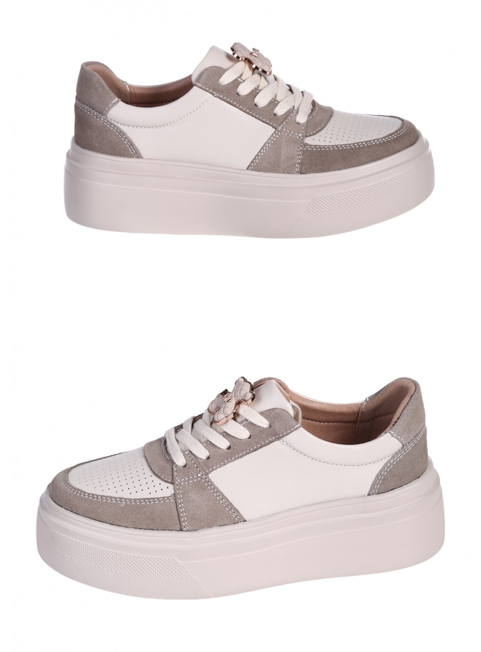 Ежедневни дамски обувки от естествена кожа в бежово 3AF-25090 beige