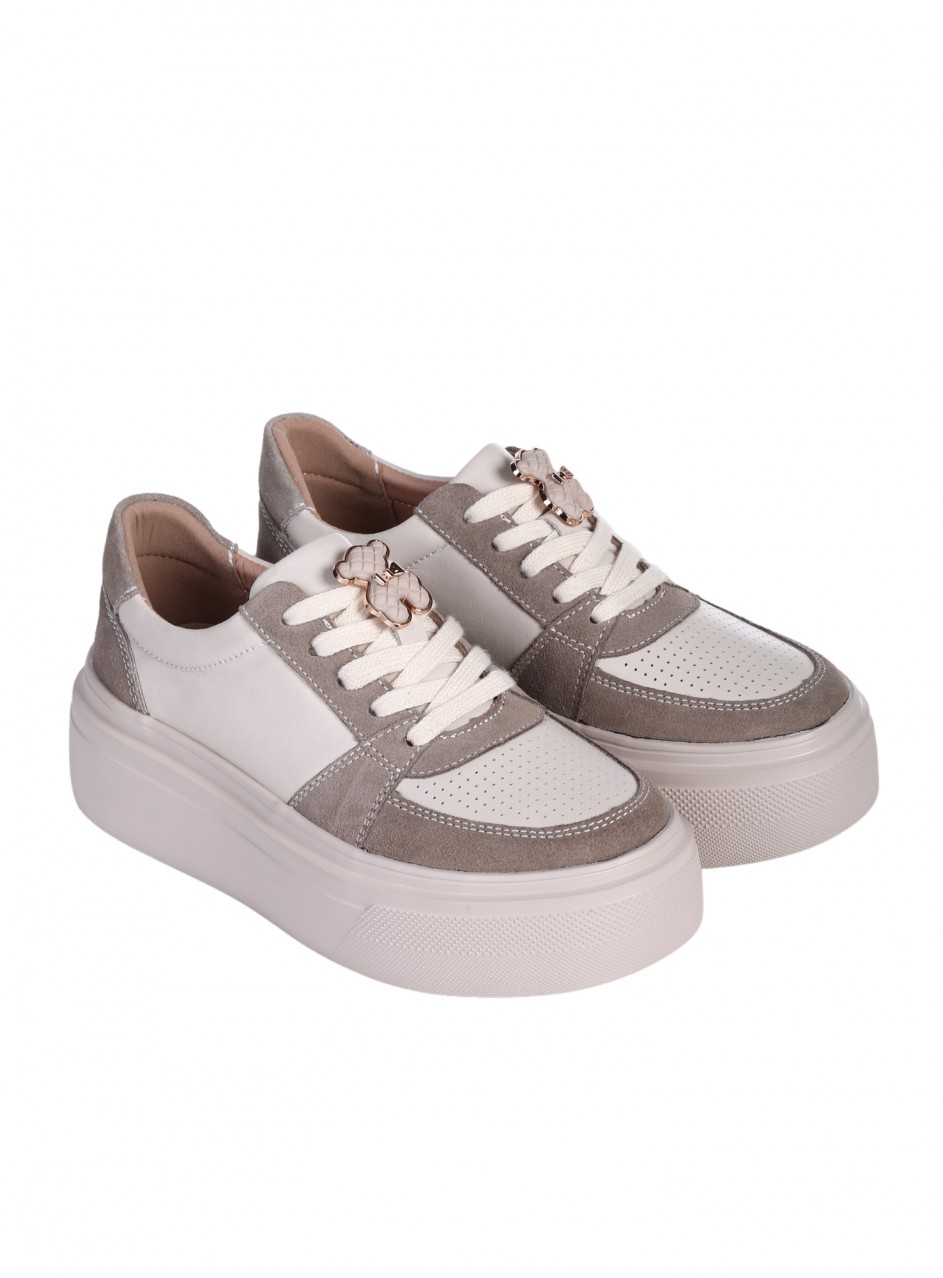 Ежедневни дамски обувки от естествена кожа в бежово 3AF-25090 beige