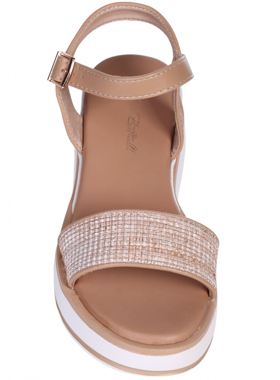 Ежедневни дамски сандали, на платформа, в бежово 4H-25182 beige