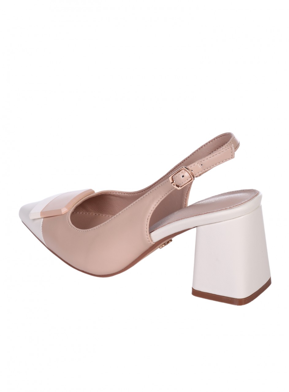 Елегантни дамски обувки, на дебел ток, в бежово 3M-25035 beige