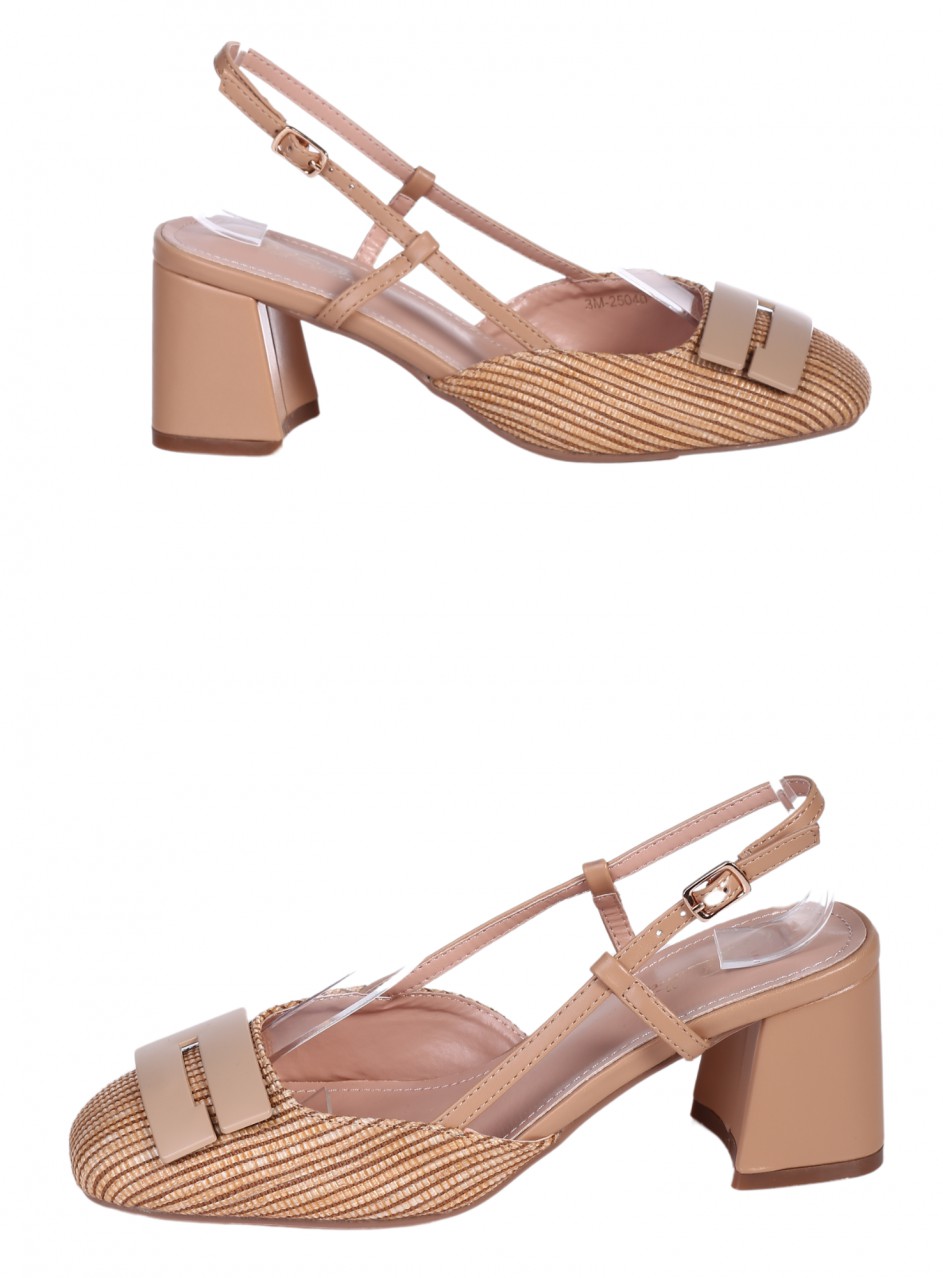 Ежедневни дамски обувки, на дебел ток, в бежово 3M-25040 beige