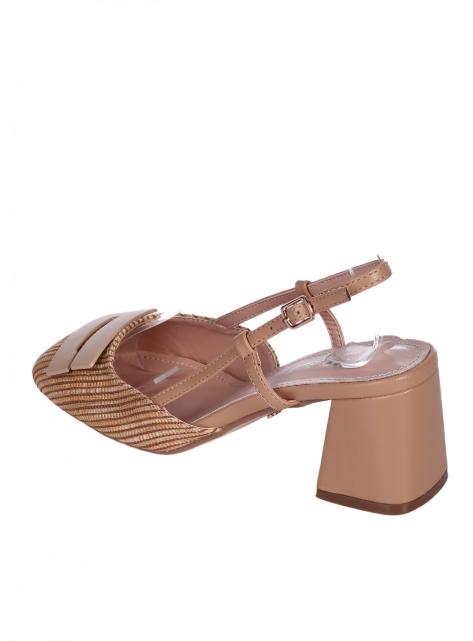 Ежедневни дамски обувки, на дебел ток, в бежово 3M-25040 beige