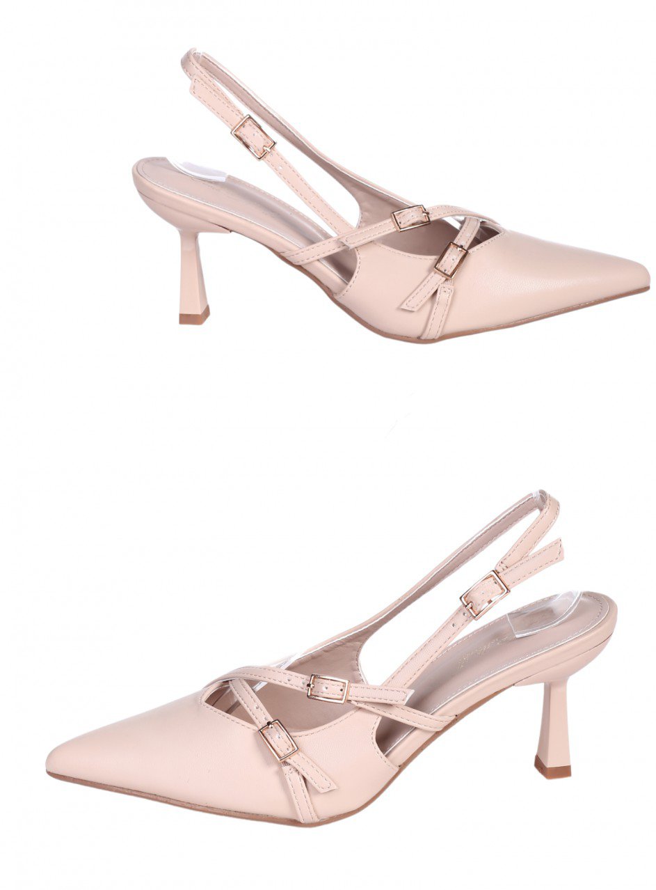Елегантни дамски обувки, на ток, в бежово 3M-25056 beige