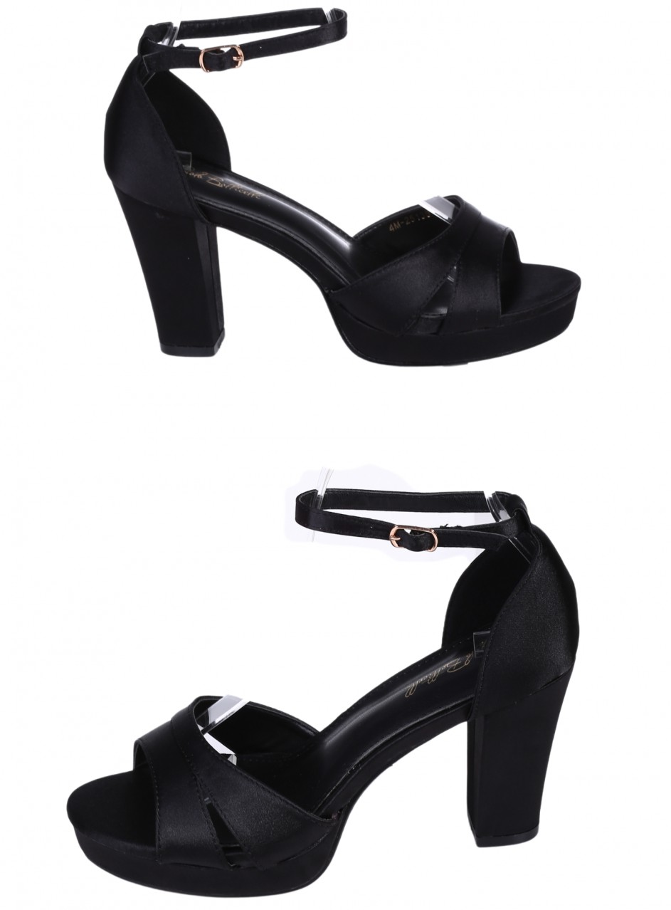 Елегантни дамски сандали, на ток, в черно 4M-25138 black satin