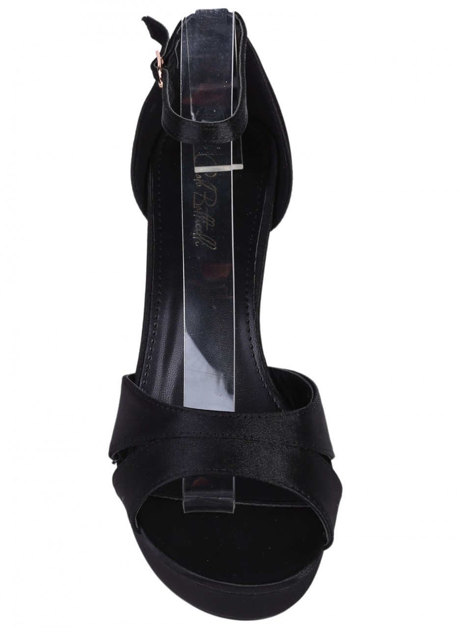 Елегантни дамски сандали, на ток, в черно 4M-25138 black satin