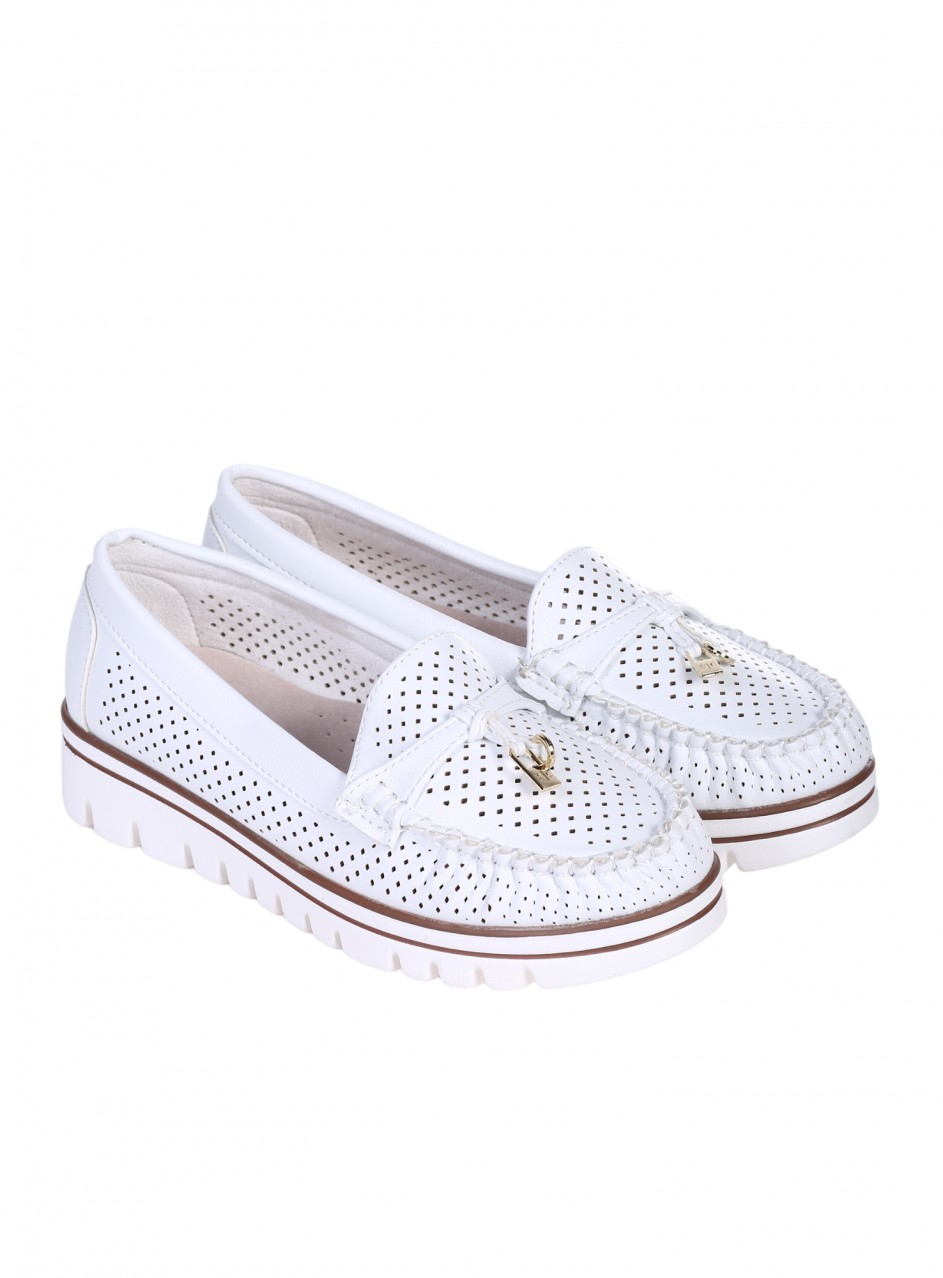 Ежедневни дамски мокасини в бяло 3M-25140 white