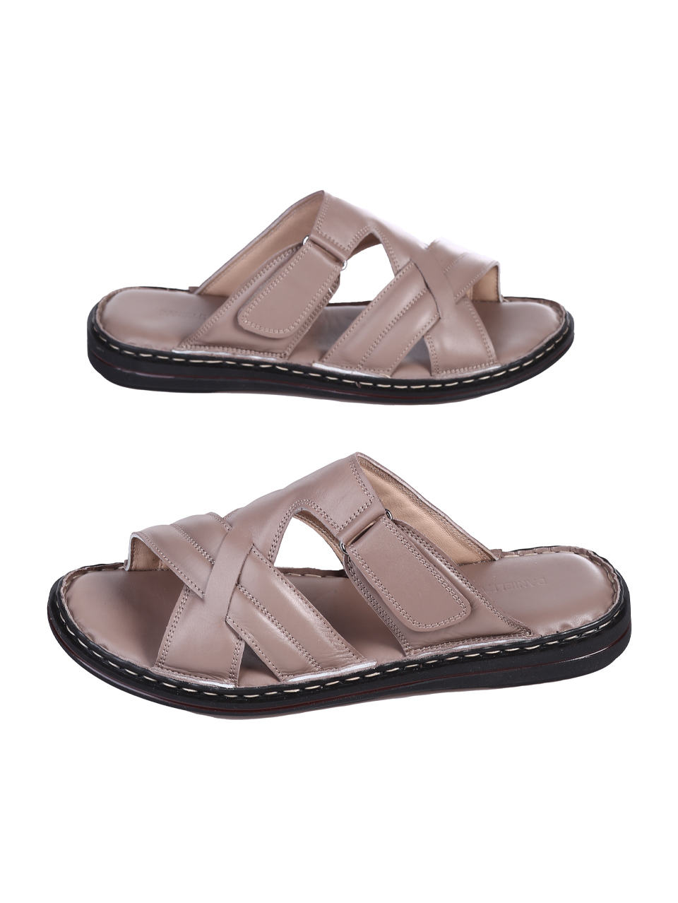 Ежедневни мъжки чехли от естествена кожа в бежово 8AT-25408 beige (24391)