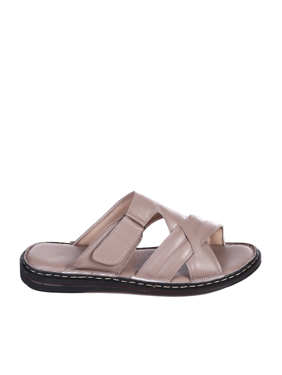 Ежедневни мъжки чехли от естествена кожа в бежово 8AT-25408 beige (24391)