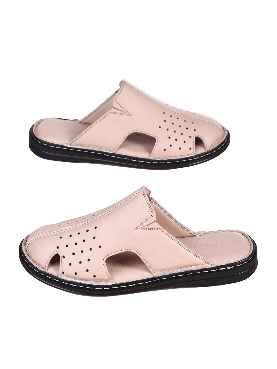 Ежедневни мъжки чехли от естествена кожа в бежово 8AT-25414 beige