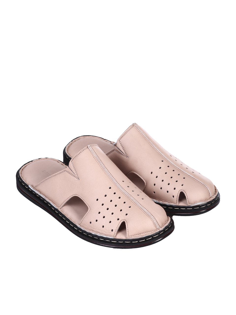 Ежедневни мъжки чехли от естествена кожа в бежово 8AT-25414 beige