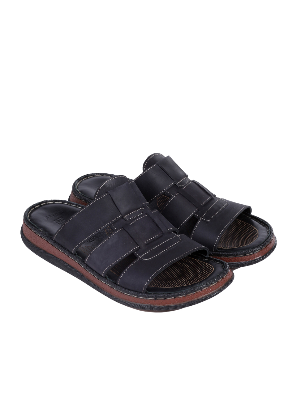 Ежедневни мъжки чехли от естествена кожа в черно 8AT-25419 black
