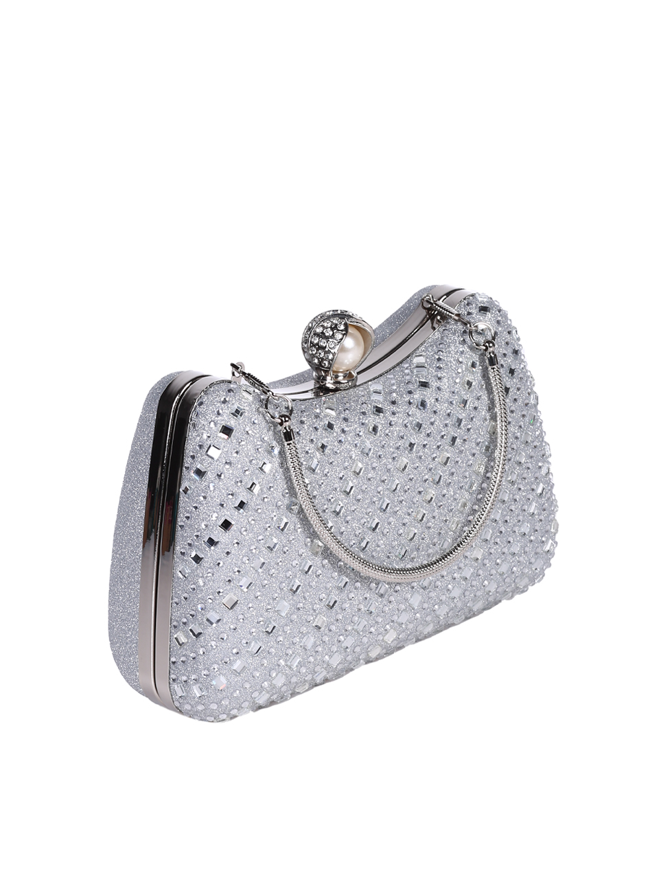 Елегантна дамска чанта, тип клъч, в сребристо 9AG-25239 silver