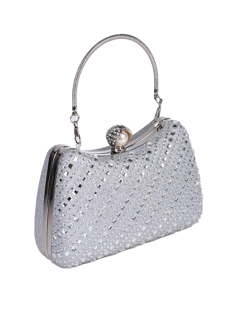 Елегантна дамска чанта, тип клъч, в сребристо 9AG-25239 silver